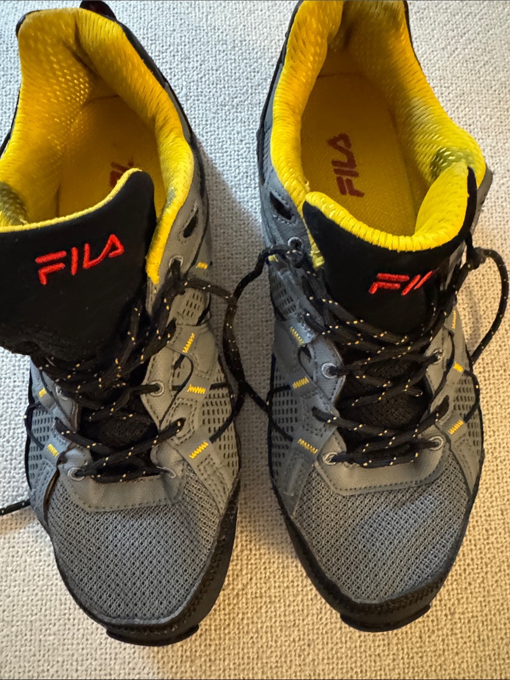 Fila Men's all-Terrain Gray and Yellow Athletic Trail Shoes 10.5